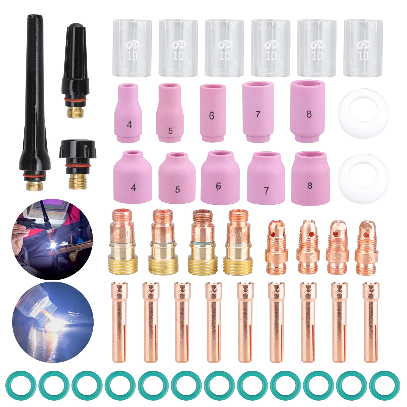 49 x TIG Welding Torch Gas Lens parts Kit for WP-17//18//26 10# Glass Tungsten