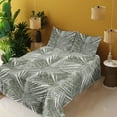thumbnail image 2 of Ambesonne Palm Leaf Fitted & Flat Sheet with Shams 4 Pcs Set, Vintage Hawaii Pattern, Queen, Taupe Sage Green, 2 of 5