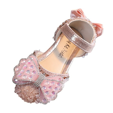 

Toddler Fashion Spring And Summer Party Dress Dance Show Princess Shoes Rhinestone Bowknot Ribbon Hook Loop Sandals