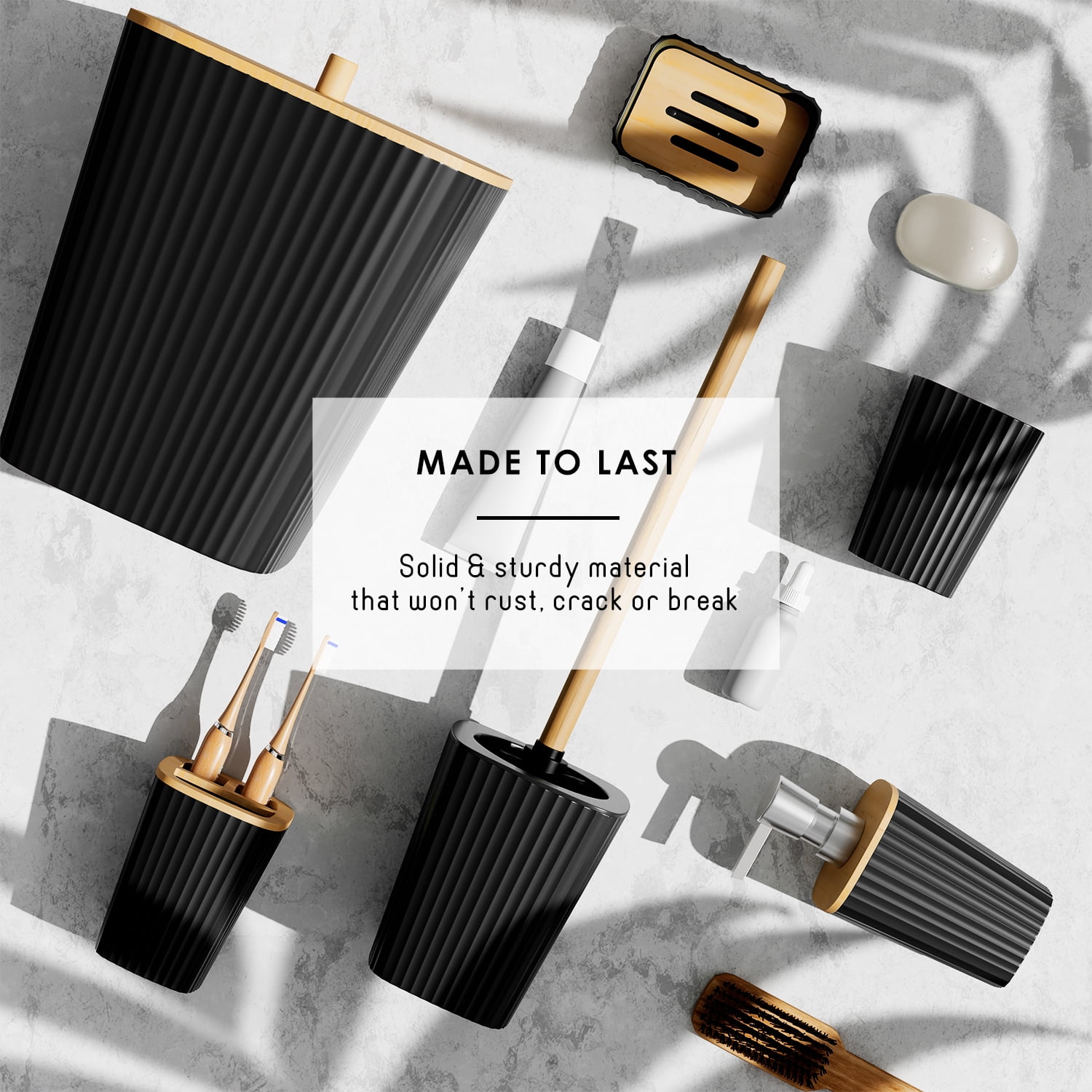 Hearth & Harbor 20 Piece Bamboo Bathroom Sets, Black Bathroom Accessories Set with Shower Curtain