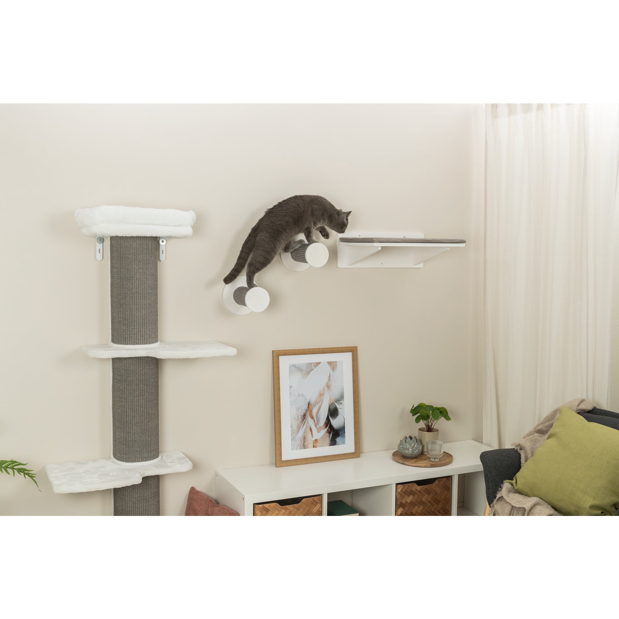 TRIXIE Wall Set 3 Wall Mounted Sisal Cat Perch System with 3 Scratcher Steps, Gray