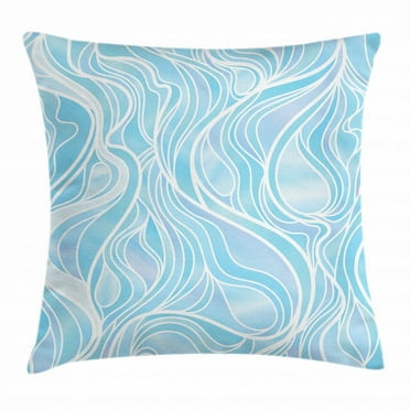 Seafoam Throw Pillow Cushion Cover, Stained Glass Patterned Ornamental Design Wavy Stripes Abstract Composition, Decorative Square Accent Pillow Case, 18 X 18 Inches, Blue Pale Muave, by Ambesonne