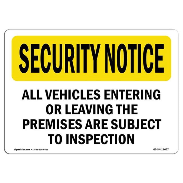 SignMission OS-SN-A-710-L-11657 Panneau de Sécurité OSHA 7 x 10 Po - les Véhicules Sont Soumis à une Inspection