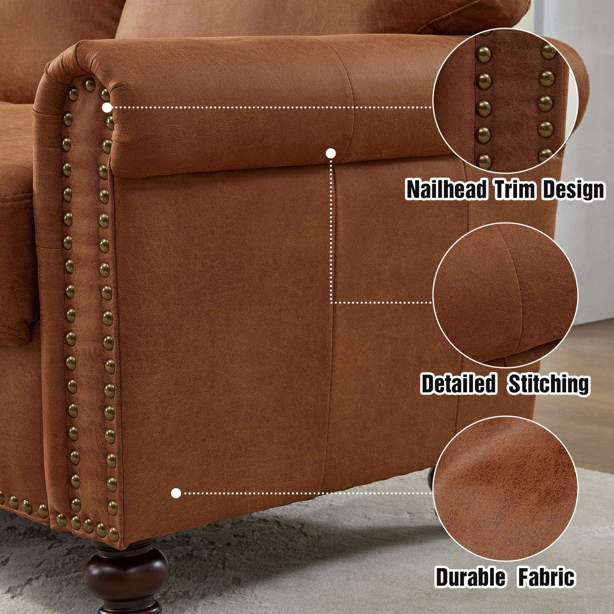 LeChapitre Traditional Fabric Hidden Storage Space Standard Sofa with Cushions, Coffee