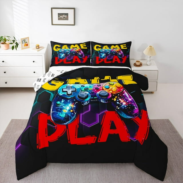 Erosebridal Game Console Comforter Sets, Honeycomb Geometric Comforters & Duvets, Game Player Reversible Bedding Comforter Set, Ultra Soft Bedroom Decor, 2 Pieces