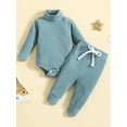 thumbnail image 2 of Infant Baby Girl Boy Winter Ribbed High Neck Romper and Pants Set, 2 of 9