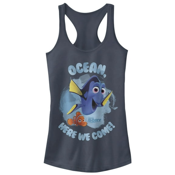 Junior's Finding Dory Ocean Here We Come  Racerback Tank Top Indigo Medium