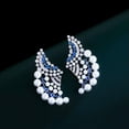 thumbnail image 5 of Symmetrical Blue Cubic Zirconia Pearl Earrings Geometric Silver Plated Jewelry, 5 of 7