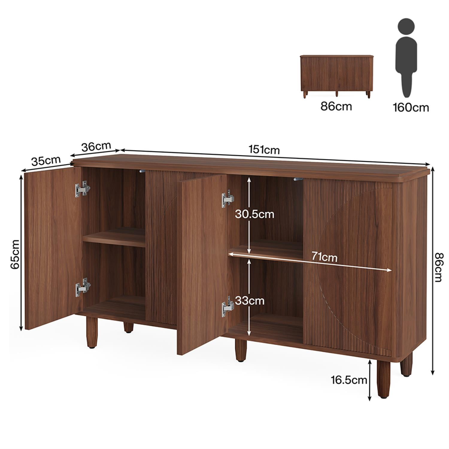Demi Bonn 59" Sideboard Buffet Storage Cabinet with Doors, Modern Credenza Accent Cabinet for Kitchen Entryway Living Dining Room, Brown