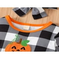 thumbnail image 4 of Kid Halloween Plaid Pumpkin Long Sleeve Tops Flared Pants Bow Headband, 4 of 6