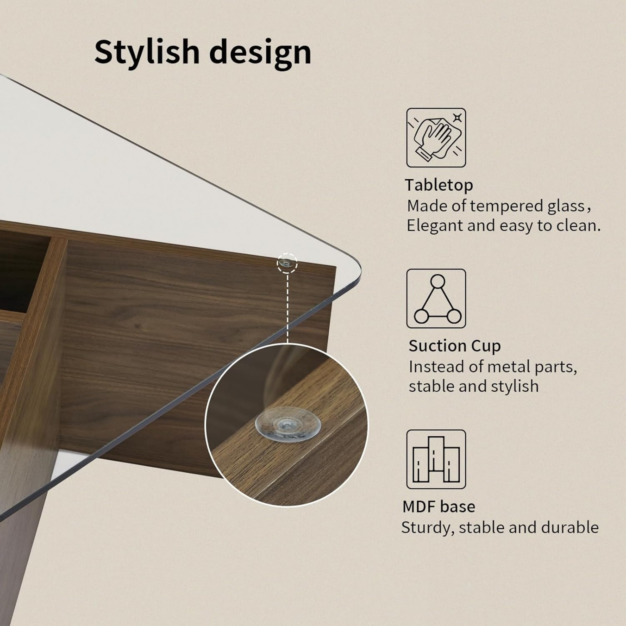 AENKYO Modern 31.5" Square Glass Coffee Table with Tempered Glass Top and Wooden X-Frame Base, Natural Color