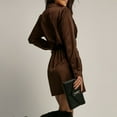 thumbnail image 4 of Women's Stain Long Sleeve Dress Elegant Shirts Tunic Dresses Casual V-Neck Mini Dress Coffee M, 4 of 4