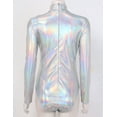 thumbnail image 4 of MSemis Women Metallic Liquid Ballet Leotard Gymnastics Bodysuit Long Sleeve Mock Neck Unitard Tops Silver XXL, 4 of 6