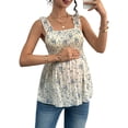 thumbnail image 2 of Women's Maternity Tank Tops Floral Babydoll Top Square Neck Smocked Peplum Blouse Shirts Color XL, 2 of 8