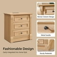 thumbnail image 4 of wow97e Farmhouse 3-Drawer Nightstand Set of 2 with Charging Station, Wood End Table with Roman Column for Bedroom, Natural, 4 of 6