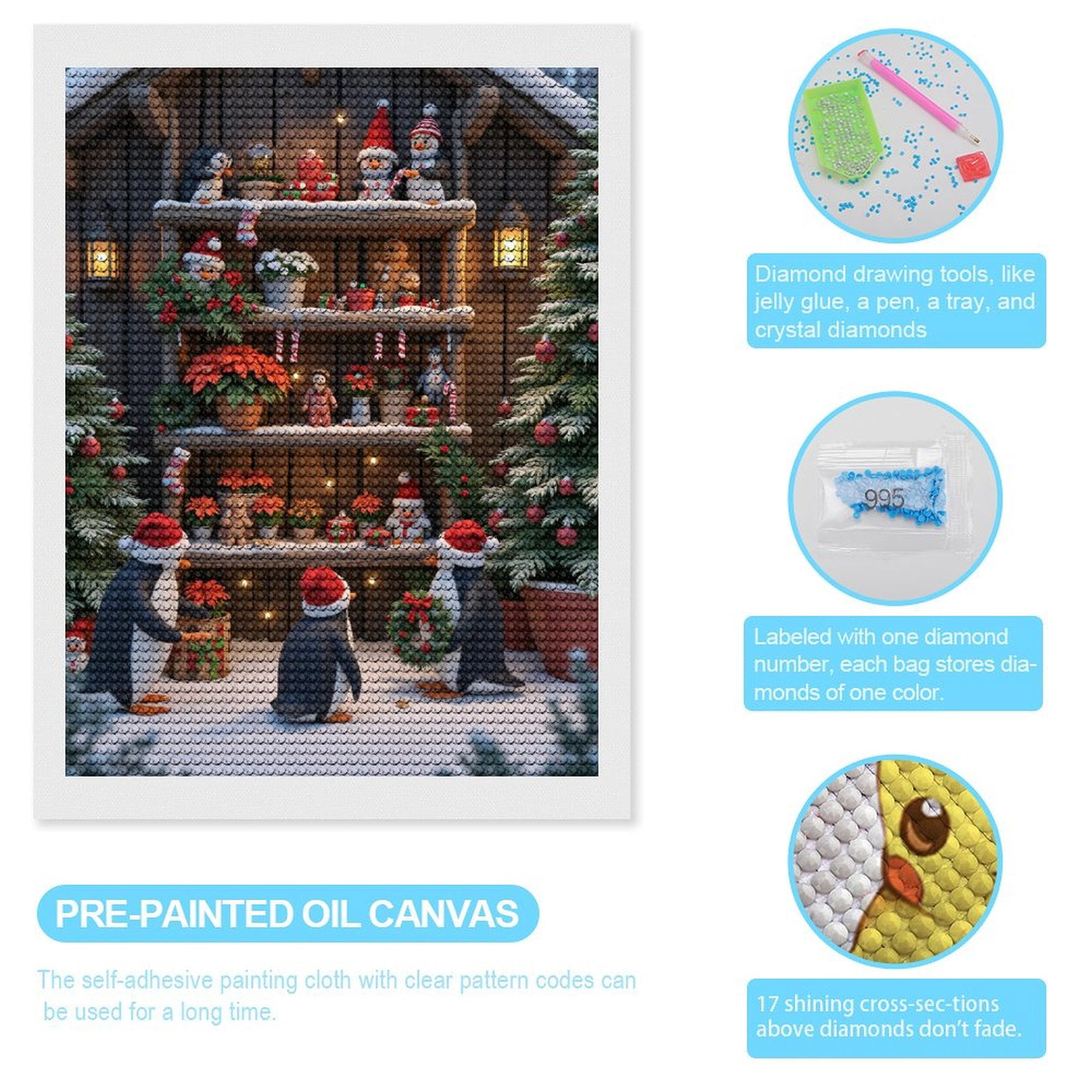Diamond Art Kits for Adults, Christmas Penguins Snowmen Holiday Scene 5D Diamond Painting Kits for Adults Beginners, DIY Full Drill Diamond Painting, Gem Art and Crafts 12x16