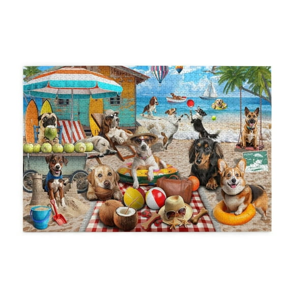 500 Piece Summer Beach Dogs Fun Jigsaw Puzzle Challenging Adult Puzzle Home Decor Unique Artwork Fun Activity Great Gift