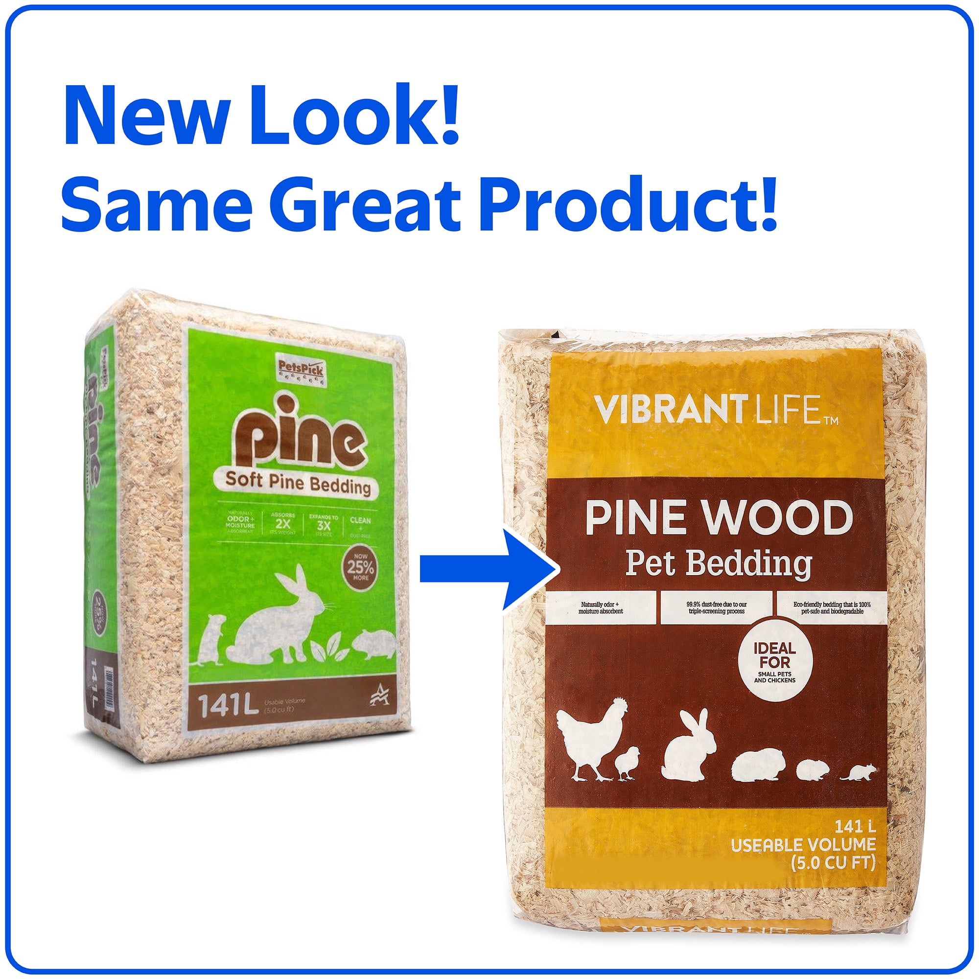 (3 pack) Vibrant Life Pine Wood Pet Bedding, 141 L Bag