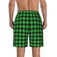 thumbnail image 3 of KLL Buffalo Plaid Green Black Men's Casual Summer Beach Shorts Hawaiian Shorts with Pockets-Large, 3 of 5