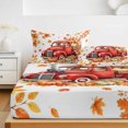 thumbnail image 6 of Full Size Fitted Sheet Set - Red Truck Fall 3 Piece Bedding Sets 16" Deep Pocket Fitted Sheet with 2 Pillowcases, Orange Pumpkins Maple Leaf Botanical Thanksgiving Brushed Microfiber Hotel Bed Sheets, 6 of 9