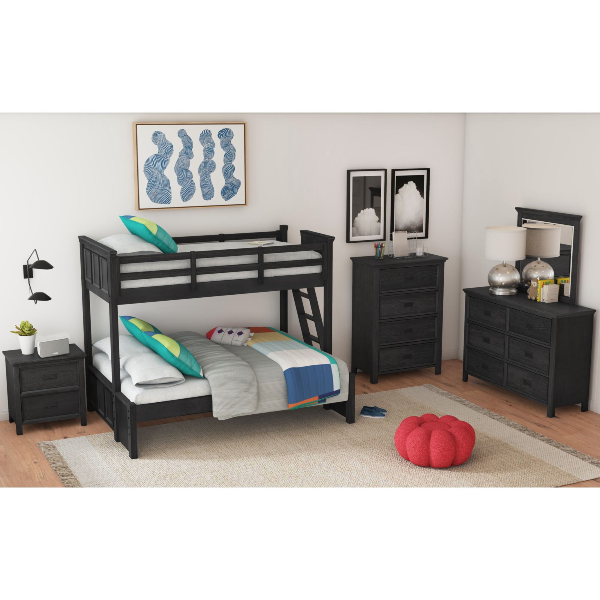 Brooklyn Kids Twin Over Full Bunk with Ladder in Charcoal