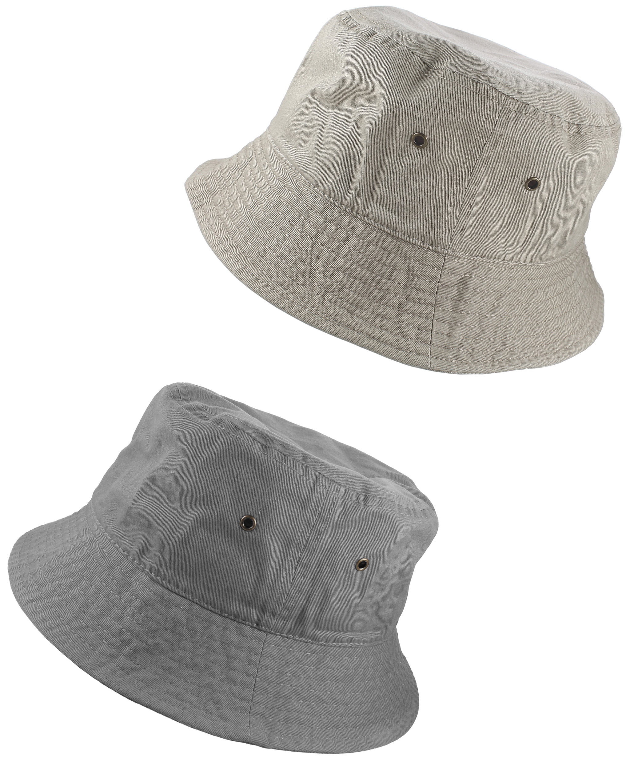 Gelante Bucket Hat 100% Cotton Packable Summer Travel Cap. 2PC: Gray / Putty-S/M