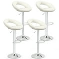thumbnail image 1 of Gymax Ensemble de 4 Tabourets de Bar Réglables Chaises de Pub Pivotantes Tabourets en Cuir PU Blanc, 1 of 10