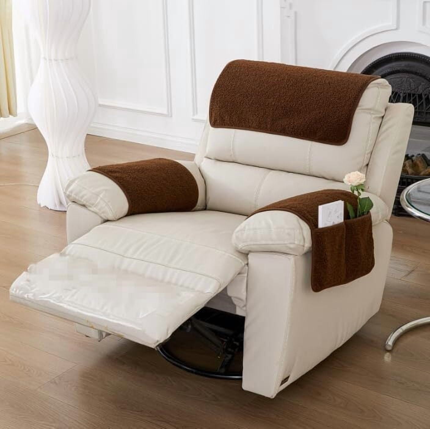 3 Pcs/Set Recliner Covers Armrest Covers for Recliner Chair with Storage Pockets Headrest Cover for Sofa Recliner Protector
