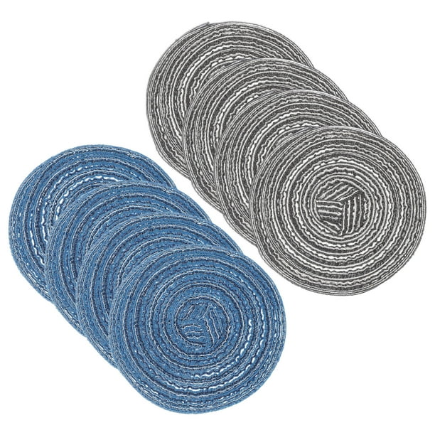 Uxcell 8 Pcs Manteles Individuales Redondos Tejidos, Mantel Lavable de 4.3 Pulgadas Resistente al Calor Decorativo para Mesa de Comedor de Cocina Encimera, Azul/Gris