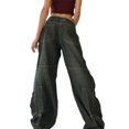 thumbnail image 2 of Gris S Street Trend nuevo 2021 viejo lavado oscuro estampado Retro bolsillo de cintura alta pantalones de pierna ancha sueltos mujeres, 2 of 7