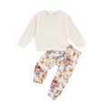 thumbnail image 1 of Baby Girls Long Sleeve Solid Color Waffle Pullover Tops+Long Pants Flower Printed, 1 of 10