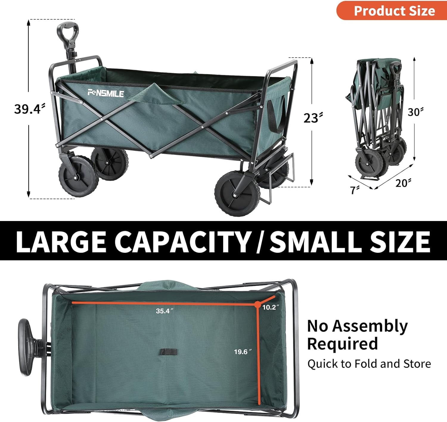 Collapsible Folding Wagon, Foldable Utility Cart for Outdoor Camping, Grocery, Sports, Beach - All Terrain Heavy Duty 220Lbs Capacity
