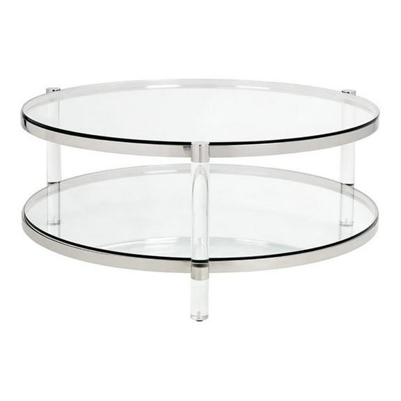 Uptown Club Toledo 40" Round Metal and Tempered Glass Coffee Table in Silver