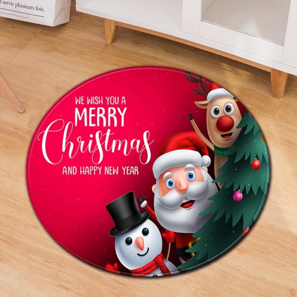 Jlong Round Area Rugs Mats, Merry Christmas,Xmas Tree,Santa Claus