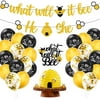 What Will It Bee Gender Reveal Party Decorations Set He or She Bee Banner Bumble Bee Cake Topper 12' Black Gold Confetti Latex Balloons Boy or Girl Themed Baby Shower Party Glitter Decor