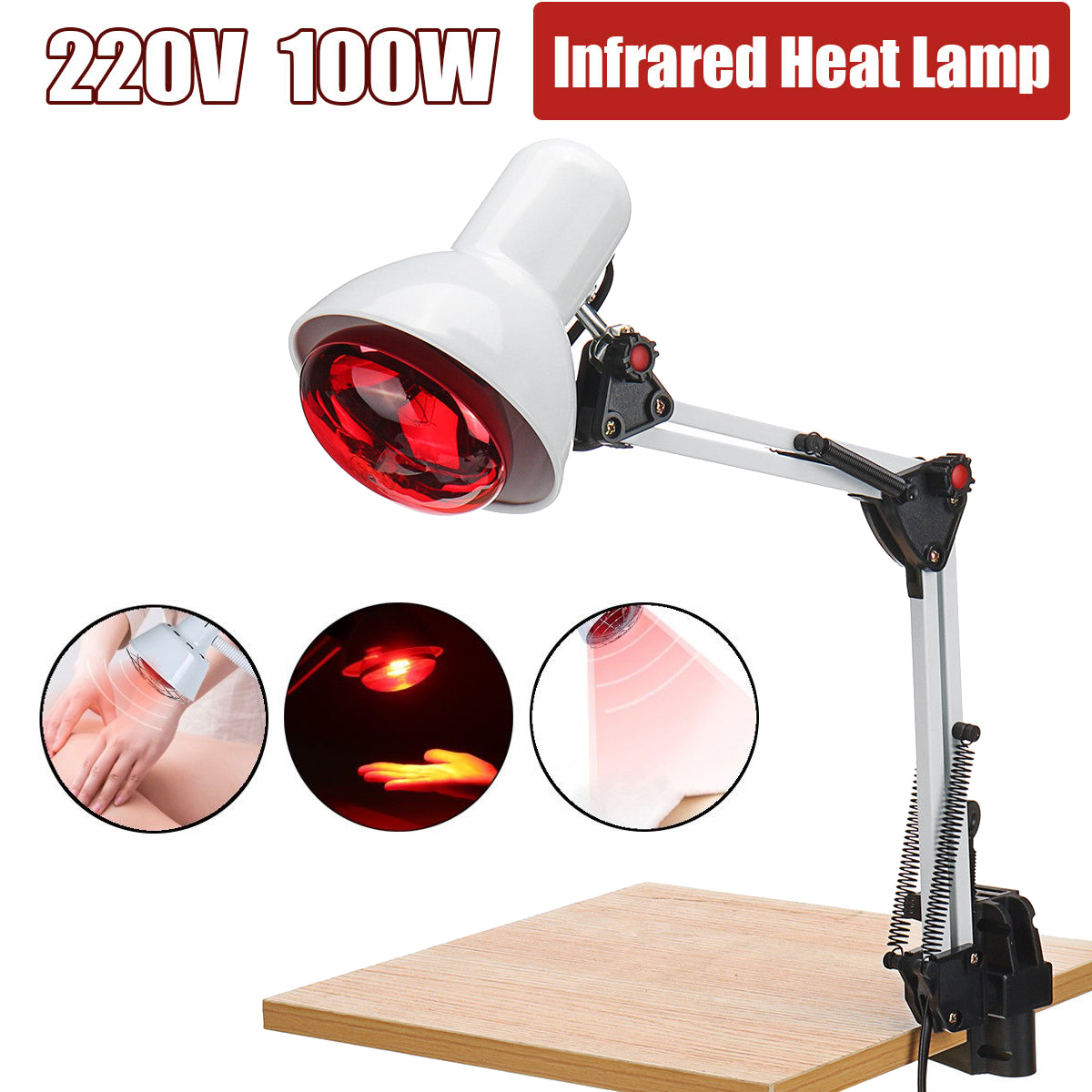 100W Infrared Heat Lamp Heating Therapy Light Therapeutic Pain Relief