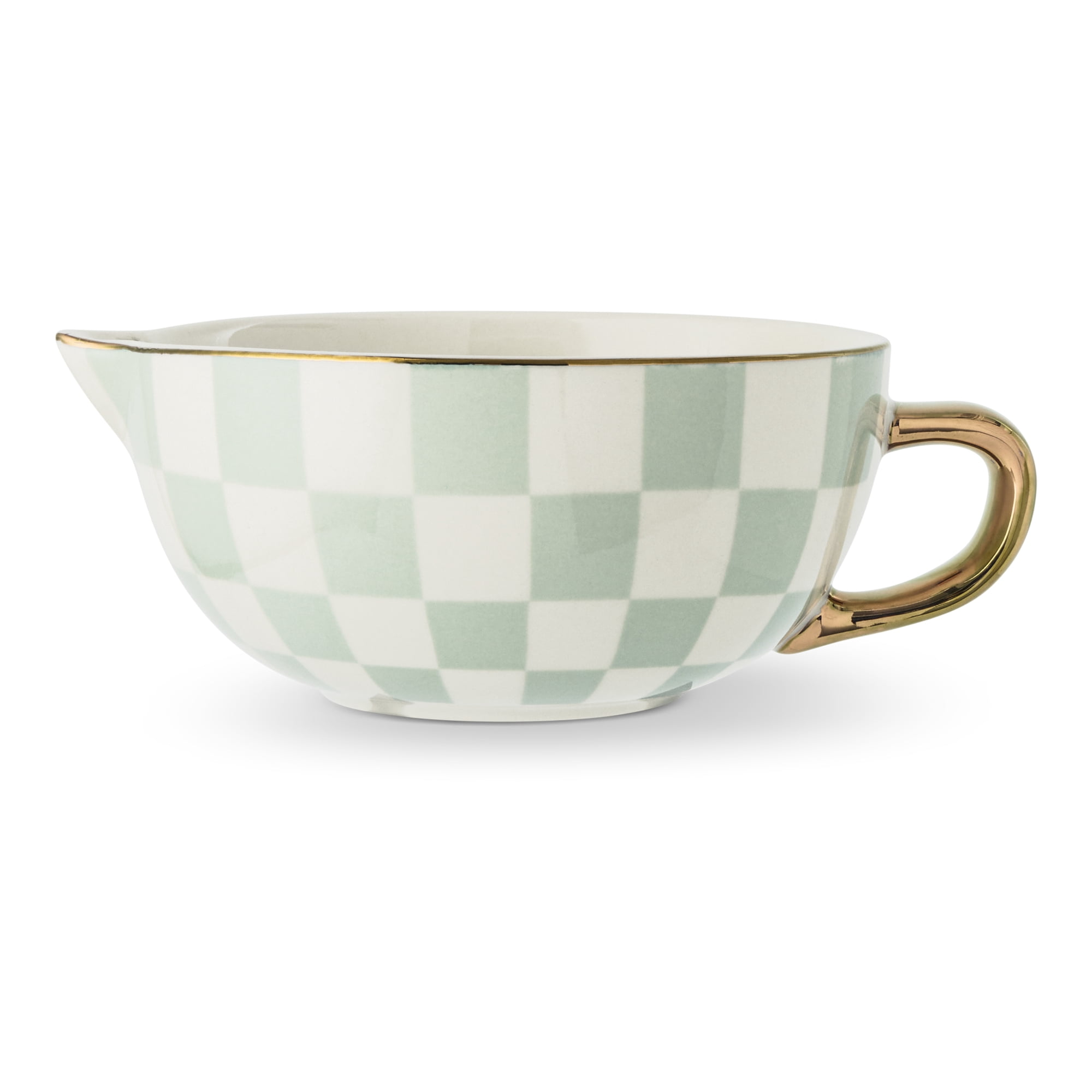 Thyme & Table 5-Piece Ceramic Mixing Bowl and Measuring Set - Mint Checkered