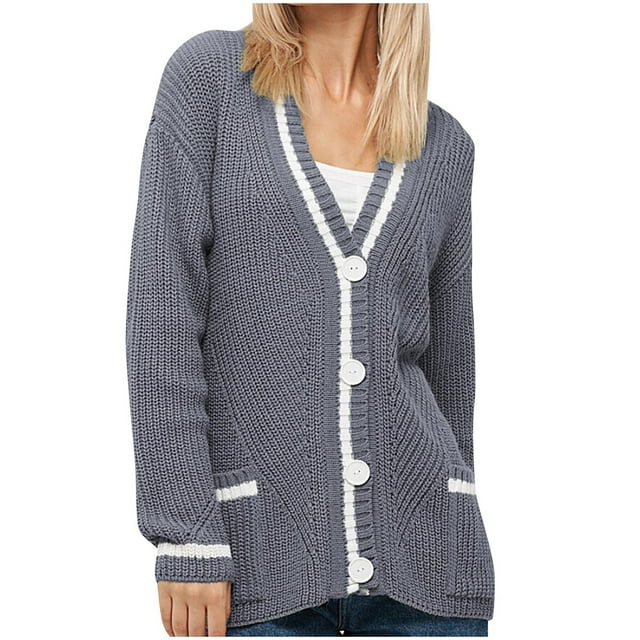 Timegard Cardigan pour Femmes à Boutons Manches Longues Col en V Ouvert Chandail Automne Décontracté Surdimensionné
