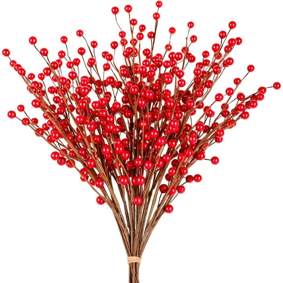 10 Pack Artificial Christmas Red Berry Twig Stems, Artificial Burgundy Berry Picks for Xmas Tree Decorations, Valentines, Crafts, Wedding, Holiday Home Decor