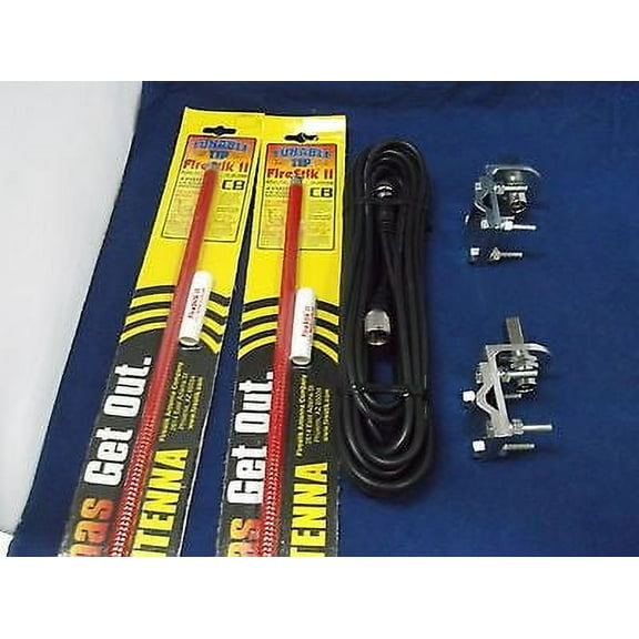 NEW 2 FIRESTIK 2 FS4 R 4FT RED CB ANTENNAS, 12FT DUAL COAX, BRACKETS & STUDS