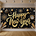thumbnail image 5 of Gold Theme Happy New Year Banner Festive New Year Display Star Pattern Firework Design Festive Backdrop for New Year Party Holiday Celebration Indoor Decoration, 5 of 9