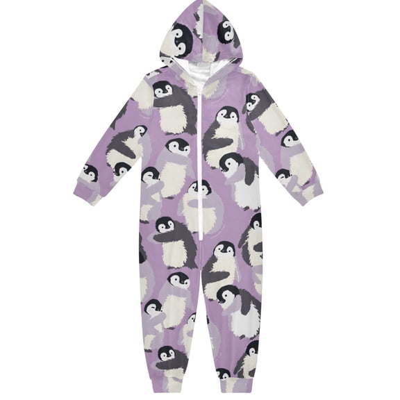 Purple Penguin One Piece Pajamas Soft Jumpsuit Cozy Sleep and Play Romper Zipper and Pockets 4T