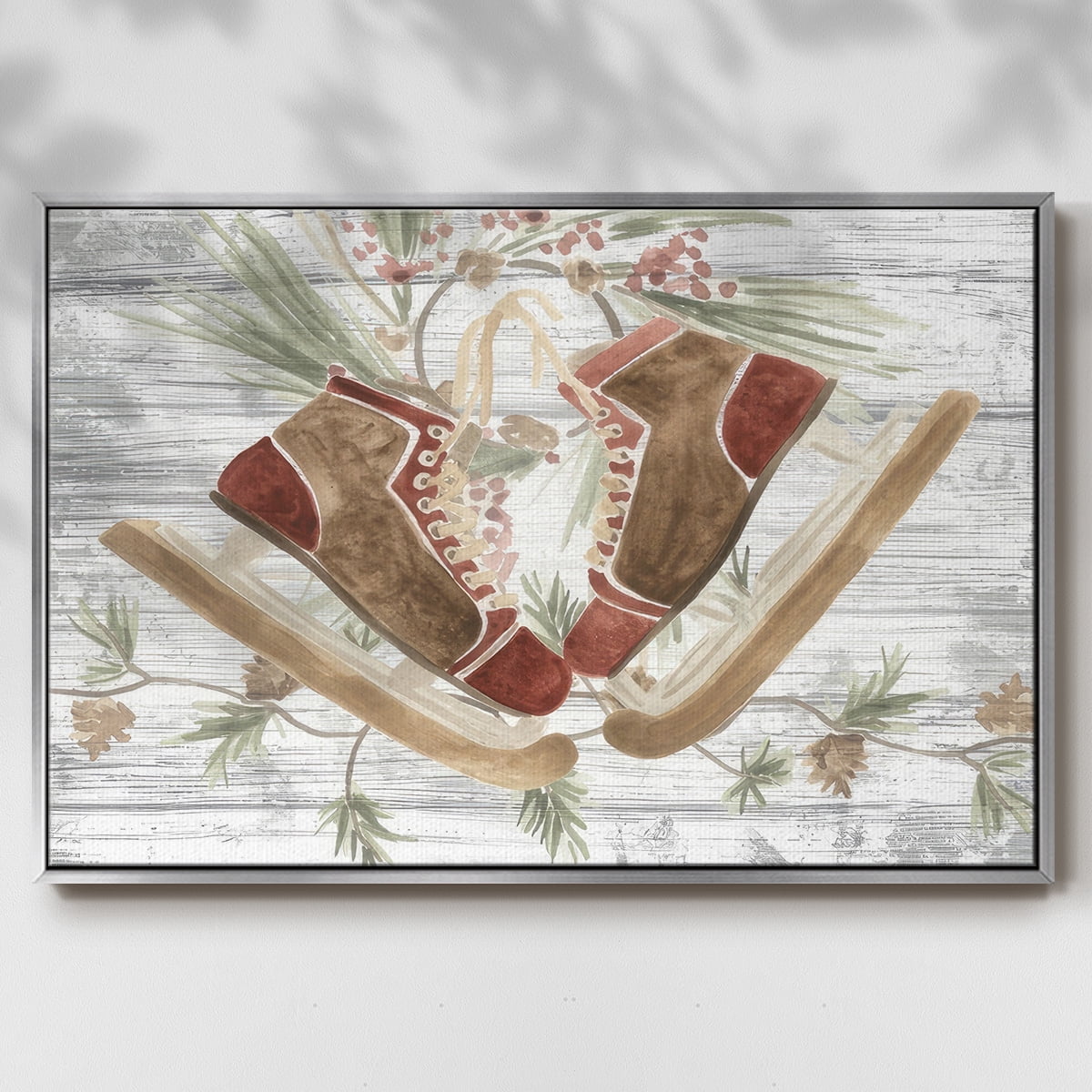 Pinecone Lodge Collection A - Framed Gallery Wrapped Holiday Canvas - 17 x 25 - Silver Frame