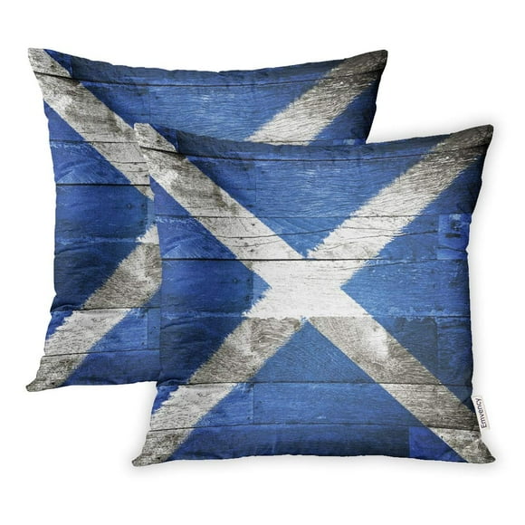 BOSDECO Blue Scottish Scotland Flag on Old Wood Saltire Pillowcase Pillow Cover 16x16 inch Set of 2