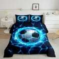 thumbnail image 2 of Erosebridal Soccer Comforter Set Queen Size Football Games Bedding Set Blue Geometric Stripes Comforter Sports Theme Quilt Set, 2 of 7