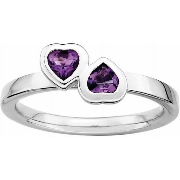 Sterling Silver Amethyst Double Heart Ring