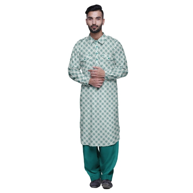 Atasi Kurta Pathani en Rayonne Imprimée avec Salopette Solide pour Hommes Tenue de Fête