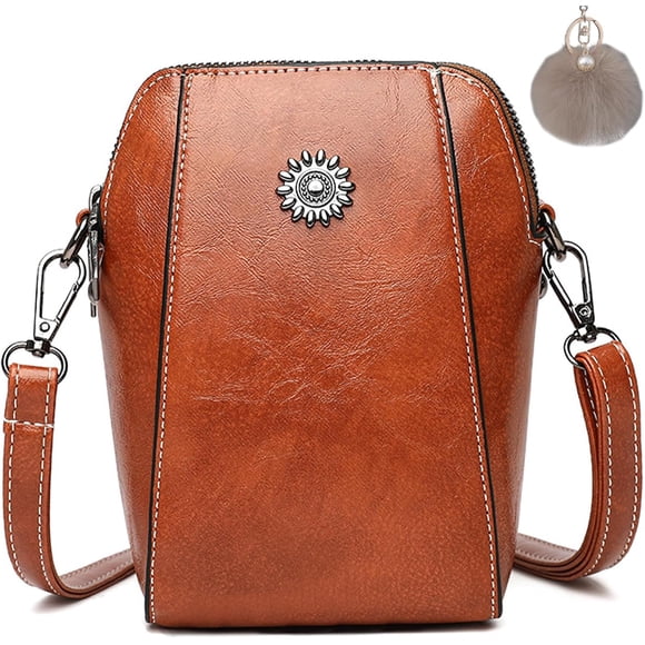 Elmyse - Bolso bandolera de piel, estilo retro, para teléfono celular, vertical, para mujer