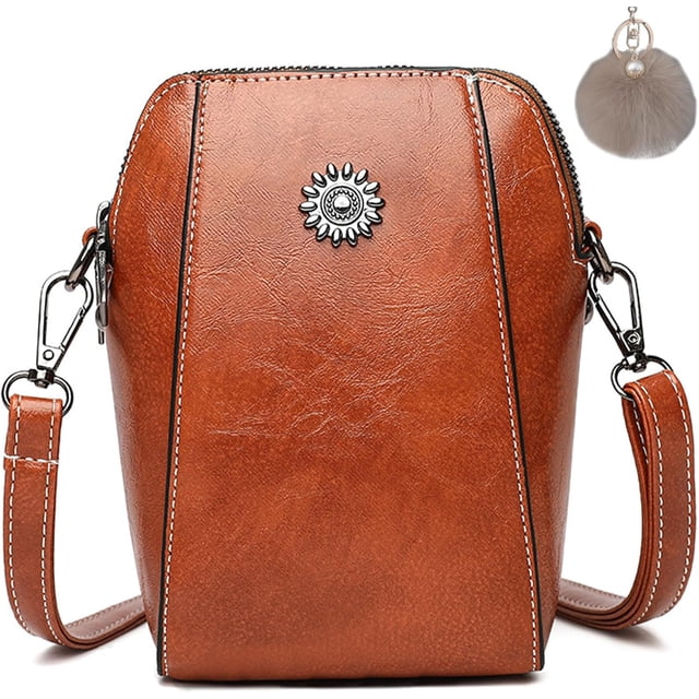 Elmyse - Bolso bandolera de piel, estilo retro, para teléfono celular, vertical, para mujer