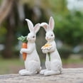 thumbnail image 2 of Easter-Decorations Bunny-Decor Spring-Figurines Table-Centerpiece - 2PC Spring Decorations Resin Rabbits with Carrot and Flower Tabletop Ornaments for Home Farmhouse 4.5H inch, 2 of 8
